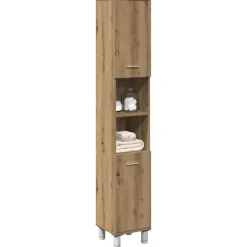 vidaXL Badkamerkast 30x30x179 cm bewerkt hout artisanaal eikenkleurig