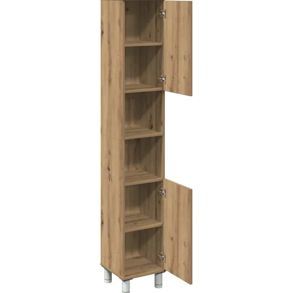 vidaXL Badkamerkast 30x30x179 cm bewerkt hout artisanaal eikenkleurig