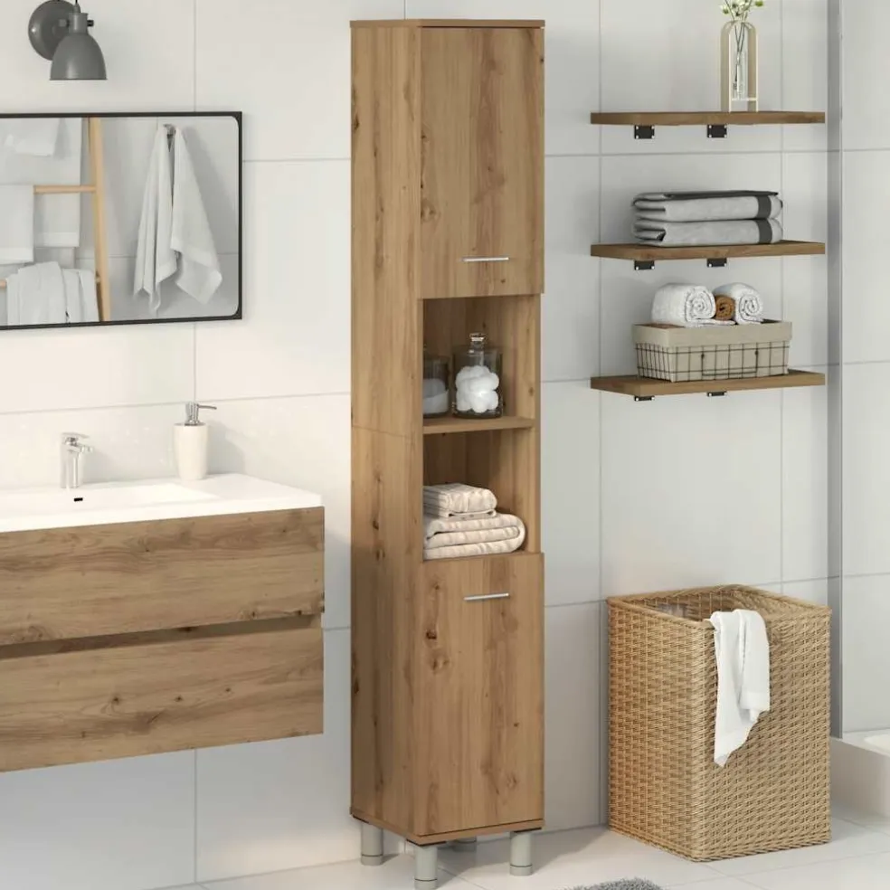 vidaXL Badkamerkast 30x30x179 cm bewerkt hout artisanaal eikenkleurig