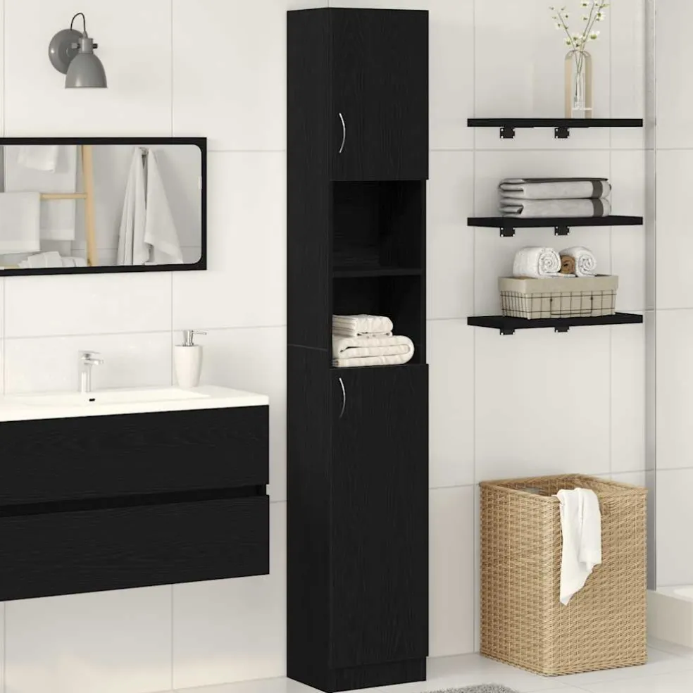 vidaXL Badkamerkast 32x25,5x190 cm spaanplaat zwart eikenkleurig