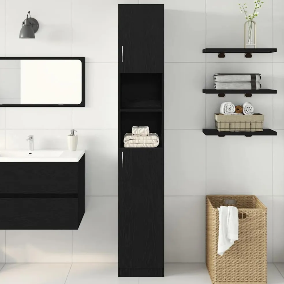 vidaXL Badkamerkast 32x25,5x190 cm spaanplaat zwart eikenkleurig