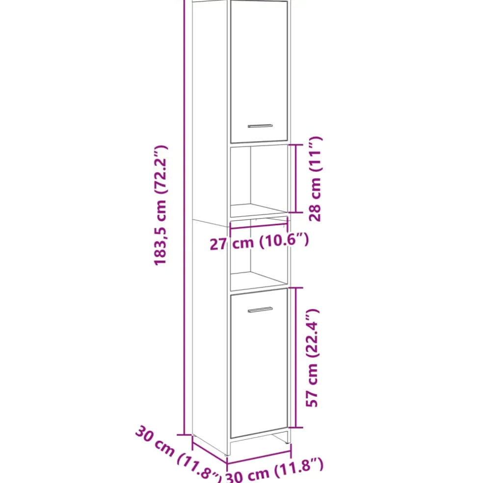 vidaXL Badkamerkast 30x30x183,5 cm spaanplaat sonoma eikenkleurig