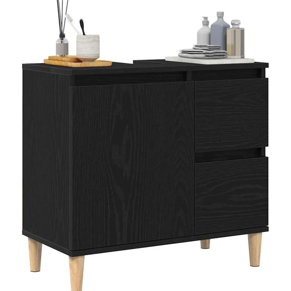 vidaXL Badkamer Kast Zwart Eiken 65 x 33 x 60 cm Bewerkt hout