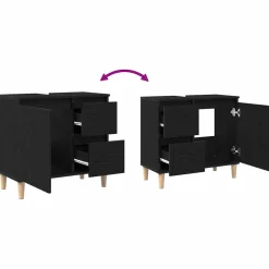 vidaXL Badkamer Kast Zwart Eiken 65 x 33 x 60 cm Bewerkt hout