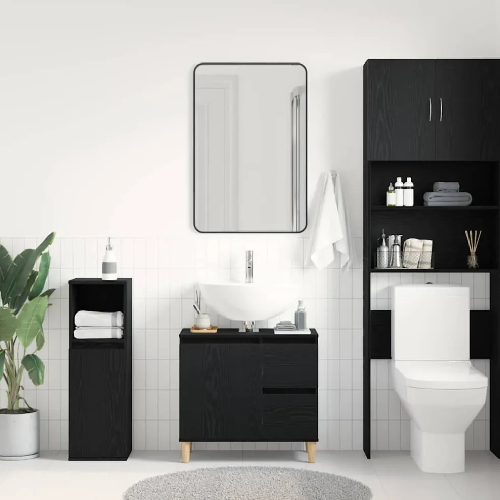 vidaXL Badkamer Kast Zwart Eiken 65 x 33 x 60 cm Bewerkt hout