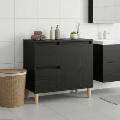 vidaXL Badkamer Kast Zwart Eiken 65 x 33 x 60 cm Bewerkt hout