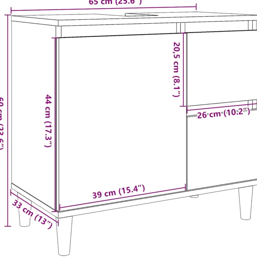 vidaXL Badkamer Kast Zwart Eiken 65 x 33 x 60 cm Bewerkt hout