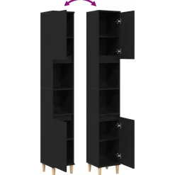 vidaXL Badkamer Kast Zwart Eiken 30 x 30 x 190 cm Bewerkt hout