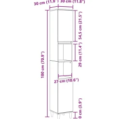 vidaXL Badkamer Kast Zwart Eiken 30 x 30 x 190 cm Bewerkt hout
