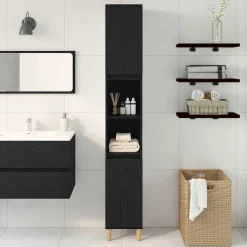 vidaXL Badkamer Kast Zwart Eiken 30 x 30 x 190 cm Bewerkt hout