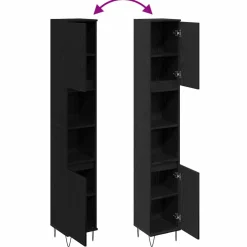 vidaXL Badkamer Kast Zwart Eiken 30 x 30 x 190 cm Bewerkt hout
