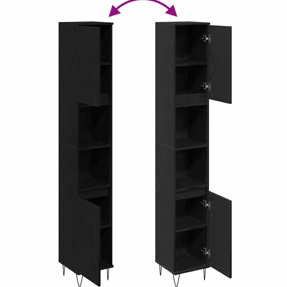 vidaXL Badkamer Kast Zwart Eiken 30 x 30 x 190 cm Bewerkt hout