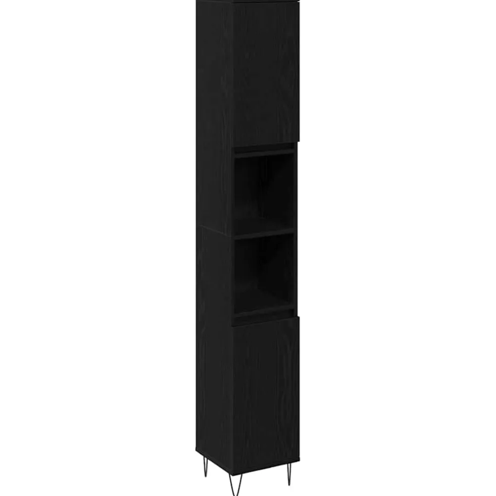 vidaXL Badkamer Kast Zwart Eiken 30 x 30 x 190 cm Bewerkt hout