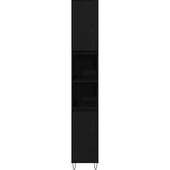 vidaXL Badkamer Kast Zwart Eiken 30 x 30 x 190 cm Bewerkt hout