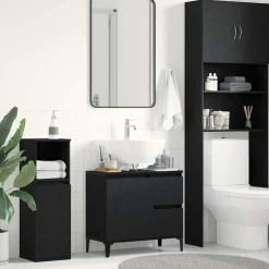 vidaXL Badkamer Kast Zwart Eiken 65 x 33 x 60 cm Bewerkt hout
