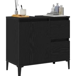 vidaXL Badkamer Kast Zwart Eiken 65 x 33 x 60 cm Bewerkt hout
