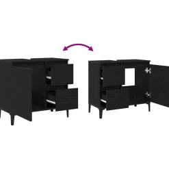 vidaXL Badkamer Kast Zwart Eiken 65 x 33 x 60 cm Bewerkt hout