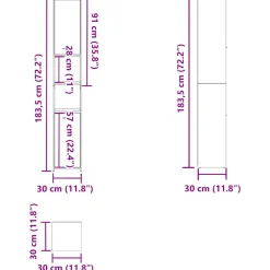 vidaXL Badkamerkast Zwart Eiken 30x30x183,5 cm Bewerkt Hout