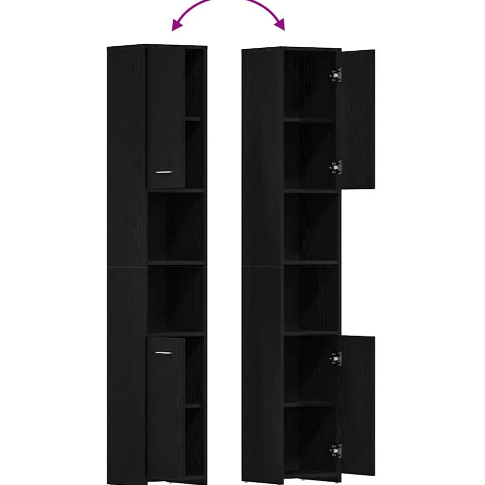 vidaXL Badkamerkast Zwart Eiken 30x30x183,5 cm Bewerkt Hout
