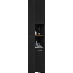 vidaXL Badkamerkast Zwart Eiken 30x30x183,5 cm Bewerkt Hout