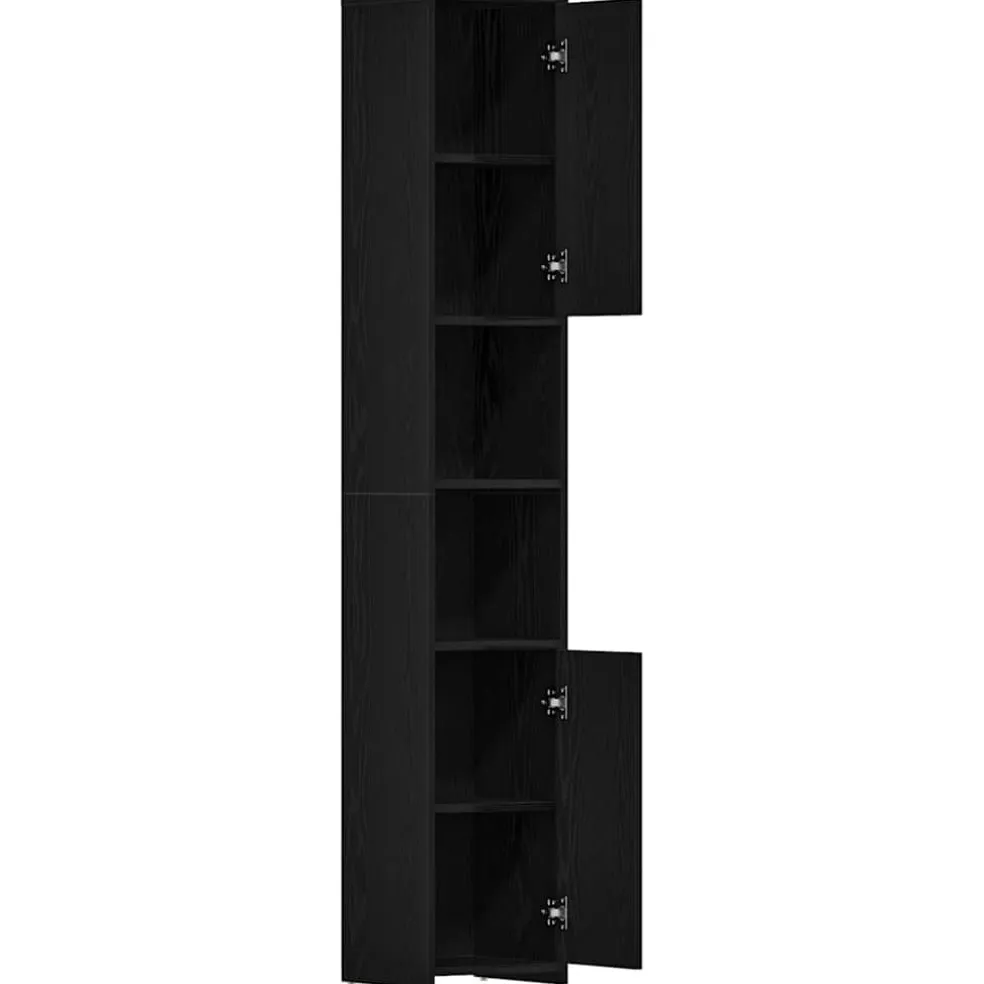 vidaXL Badkamerkast Zwart Eiken 30x30x183,5 cm Bewerkt Hout