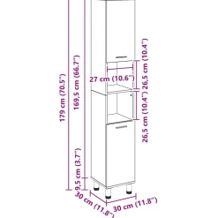 vidaXL Badkamer Kast Zwart Eiken 30 x 30 x 179 cm Bewerkt hout