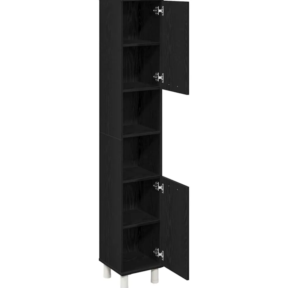 vidaXL Badkamer Kast Zwart Eiken 30 x 30 x 179 cm Bewerkt hout