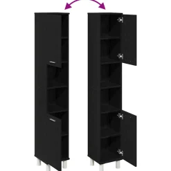 vidaXL Badkamer Kast Zwart Eiken 30 x 30 x 179 cm Bewerkt hout