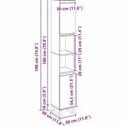 vidaXL Badkamer Kast Zwart Eiken 30 x 30 x 190 cm Bewerkt hout