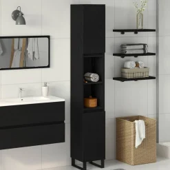 vidaXL Badkamer Kast Zwart Eiken 30 x 30 x 190 cm Bewerkt hout