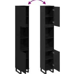 vidaXL Badkamer Kast Zwart Eiken 30 x 30 x 190 cm Bewerkt hout