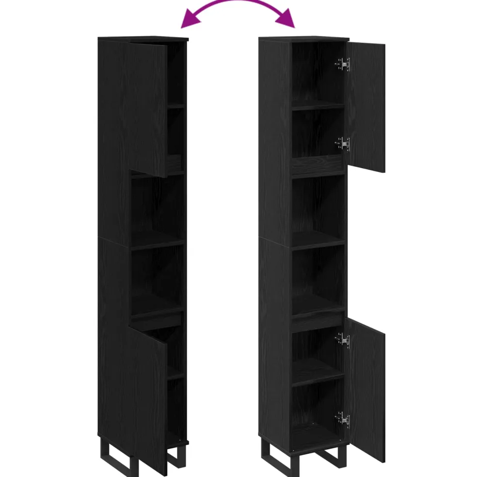 vidaXL Badkamer Kast Zwart Eiken 30 x 30 x 190 cm Bewerkt hout