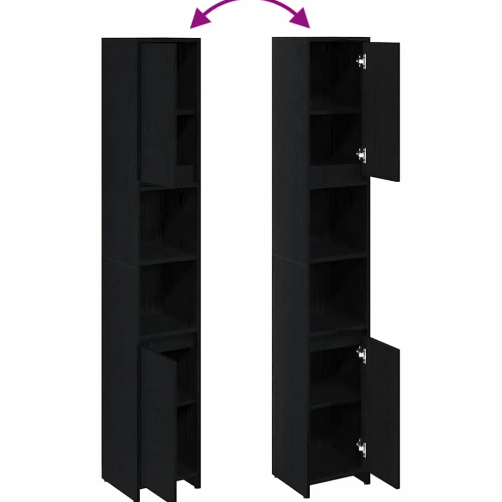 vidaXL Badkamer Kast Zwart Eiken 30 x 30 x 183,5 cm Bewerkt hout