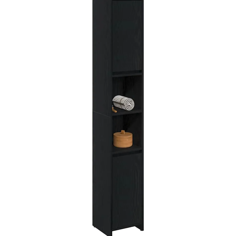vidaXL Badkamer Kast Zwart Eiken 30 x 30 x 183,5 cm Bewerkt hout