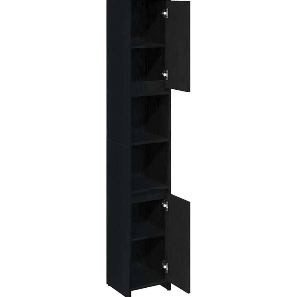 vidaXL Badkamer Kast Zwart Eiken 30 x 30 x 183,5 cm Bewerkt hout