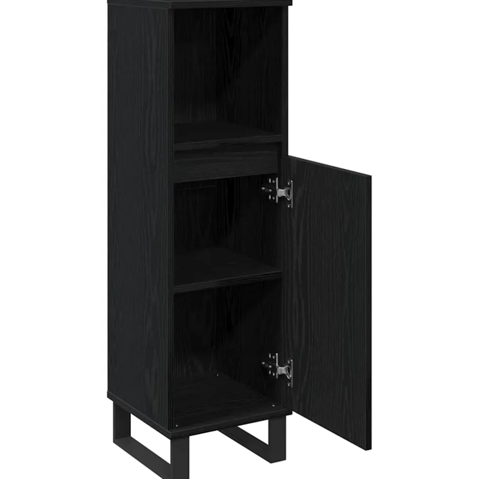 vidaXL Badkamer Kast Zwart Eiken 30 x 30 x 100 cm Bewerkt hout