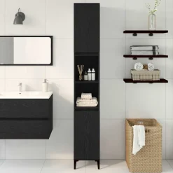 vidaXL Badkamer Kast Zwart Eiken 30 x 30 x 190 cm Bewerkt hout