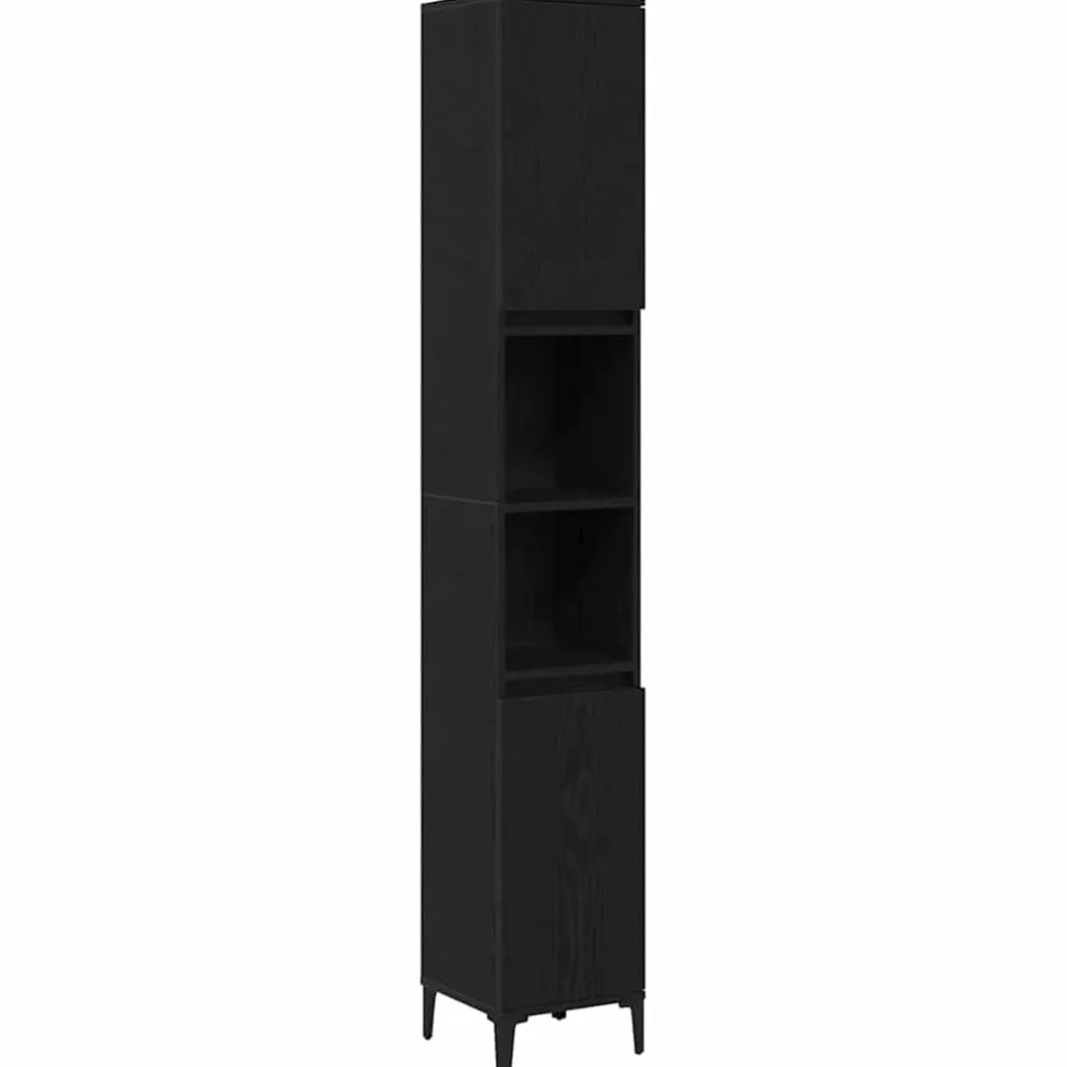 vidaXL Badkamer Kast Zwart Eiken 30 x 30 x 190 cm Bewerkt hout