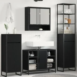 vidaXL Badkamer Kast Zwart Eiken 40 x 30 x 180 cm Bewerkt hout