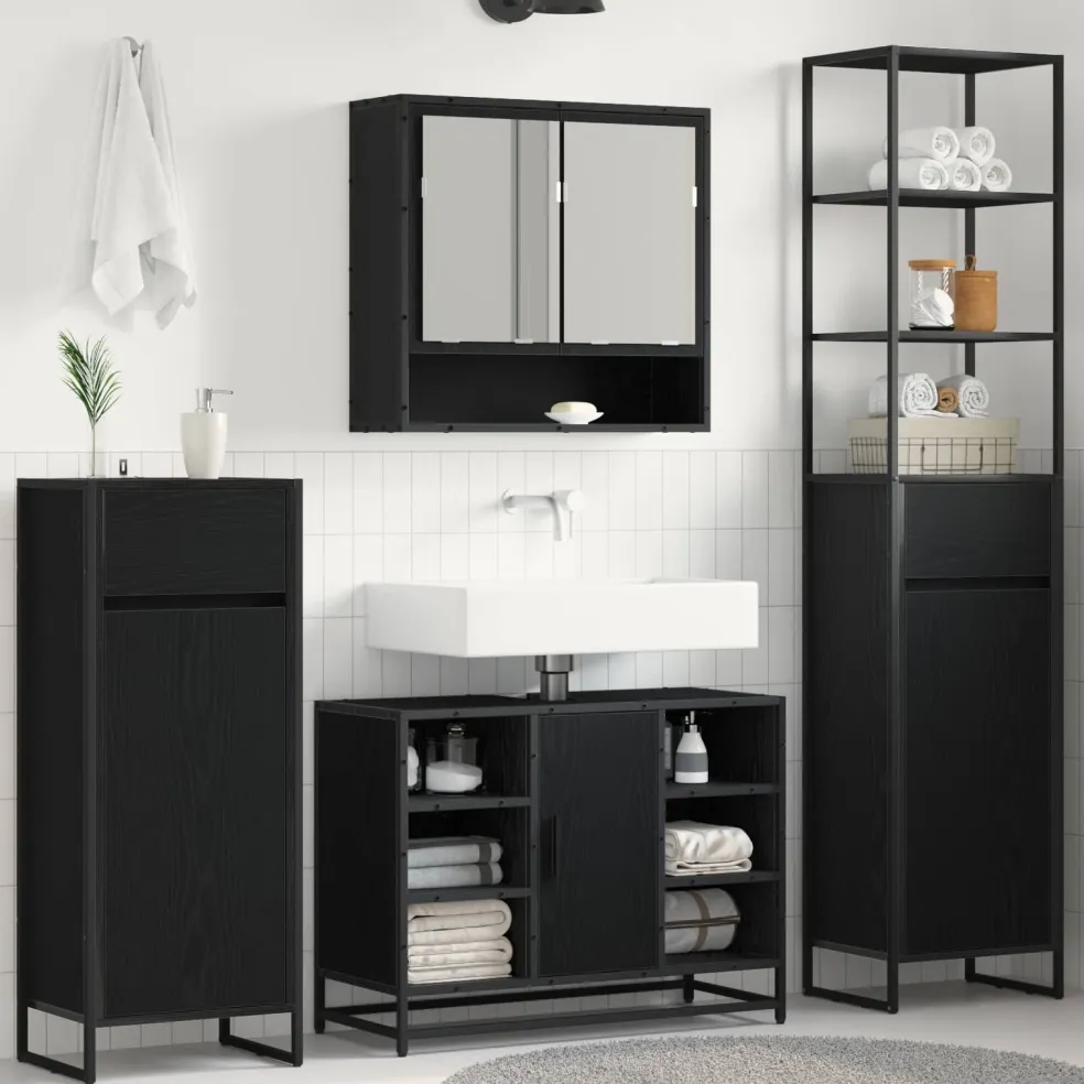 vidaXL Badkamer Kast Zwart Eiken 40 x 30 x 180 cm Bewerkt hout