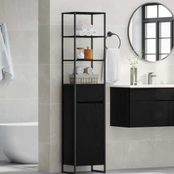 vidaXL Badkamer Kast Zwart Eiken 40 x 30 x 180 cm Bewerkt hout