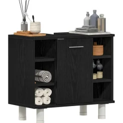 vidaXL Badkamer Kast Zwart Eiken 60 x 32 x 54 cm Bewerkt hout