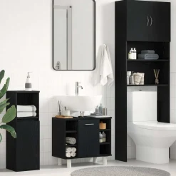 vidaXL Badkamer Kast Zwart Eiken 60 x 32 x 54 cm Bewerkt hout