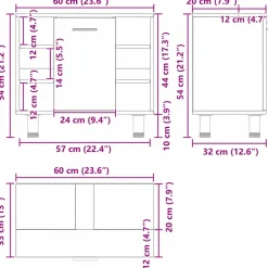 vidaXL Badkamer Kast Zwart Eiken 60 x 32 x 54 cm Bewerkt hout
