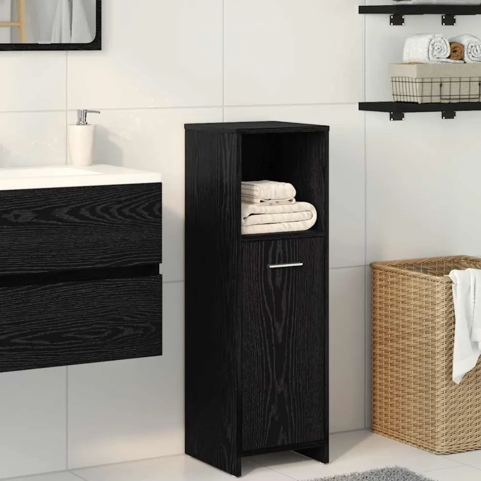 vidaXL Badkamerkast Zwart Eiken 30x30x95 cm Bewerkt Hout