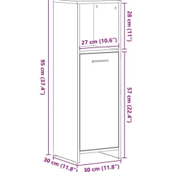 vidaXL Badkamerkast Zwart Eiken 30x30x95 cm Bewerkt Hout