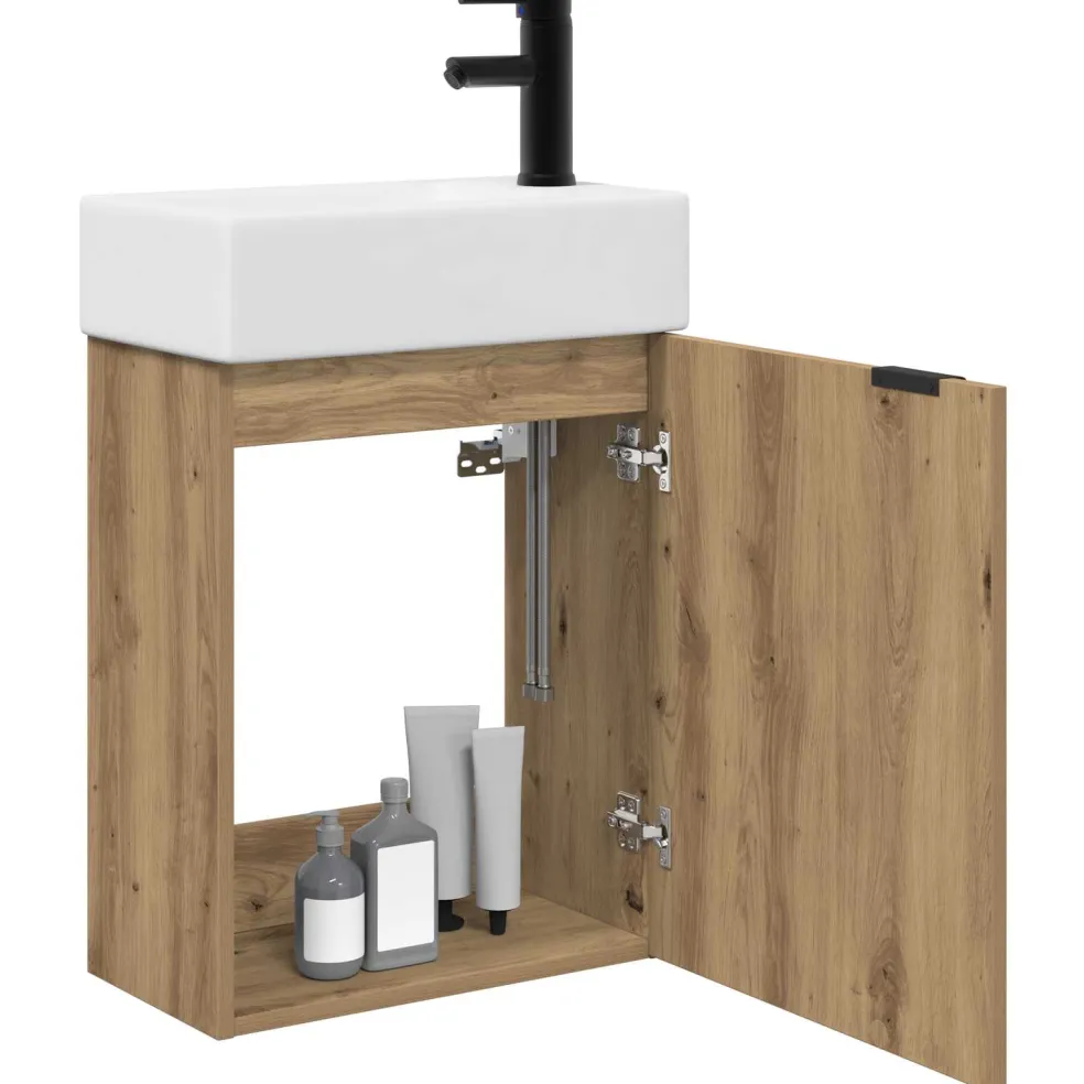 vidaXL Badkamermeubel met kraan Artisanaal eiken 45,5 x 22,5 x 84 cm