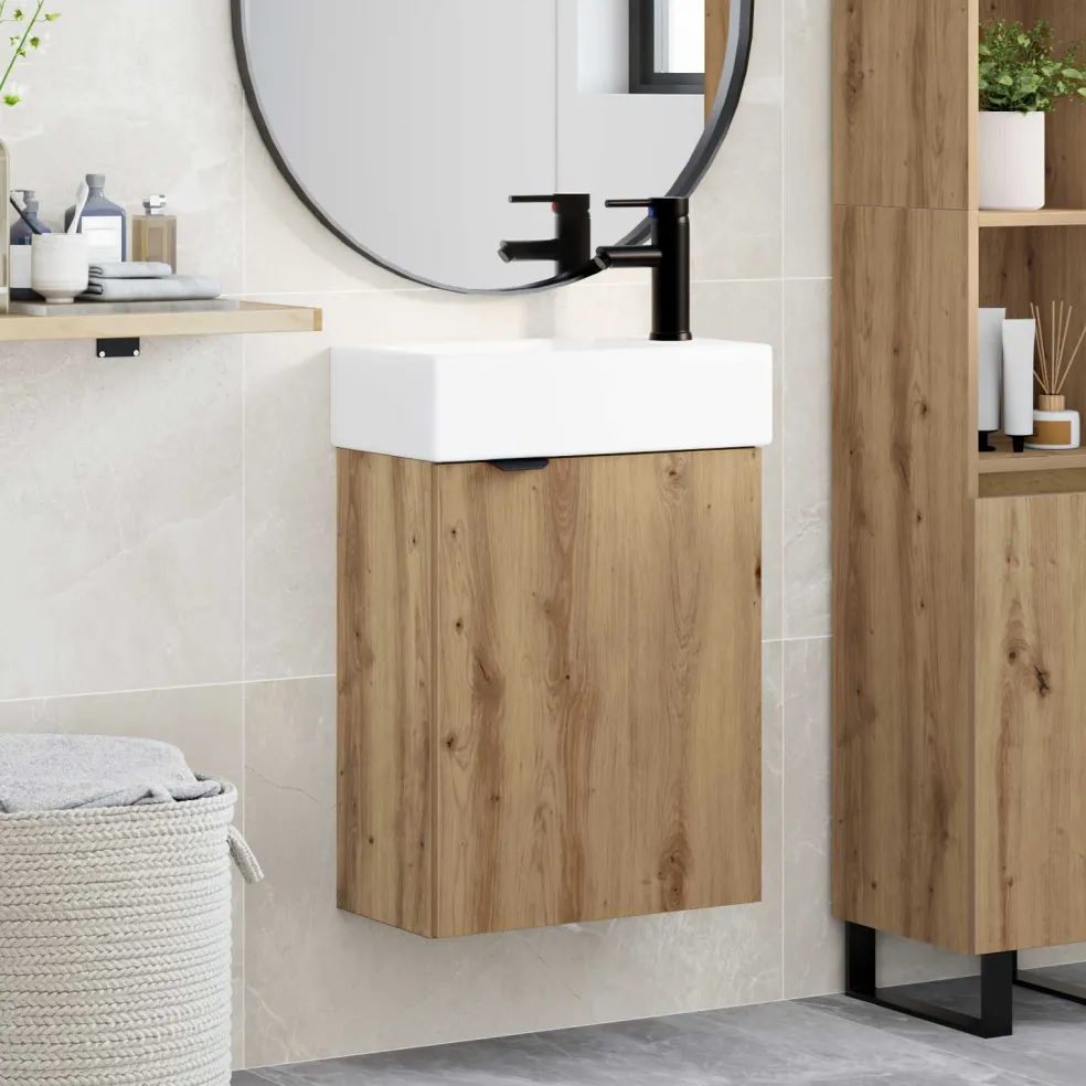 vidaXL Badkamermeubel met kraan Artisanaal eiken 45,5 x 22,5 x 84 cm