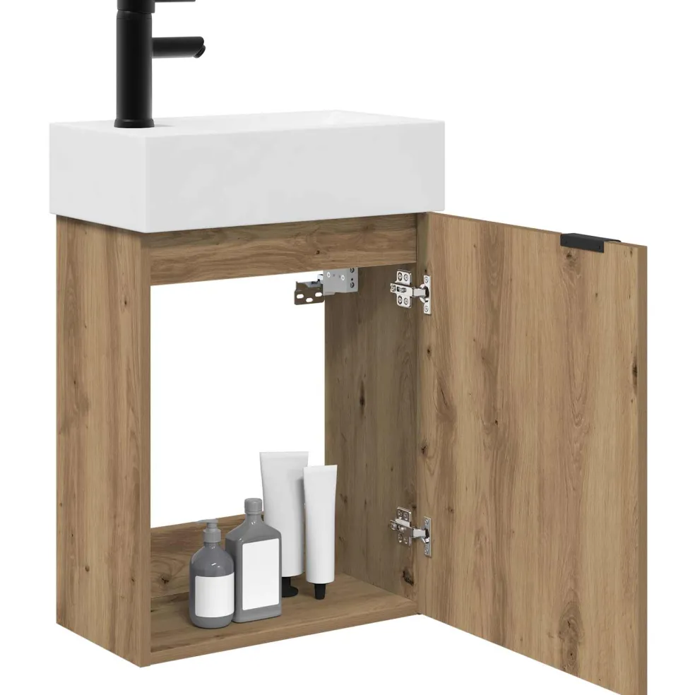 vidaXL Badkamermeubel met kraan Artisanaal eiken 45,5 x 22,5 x 84 cm