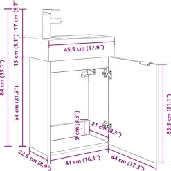 vidaXL Badkamermeubel met kraan Artisanaal eiken 45,5 x 22,5 x 84 cm